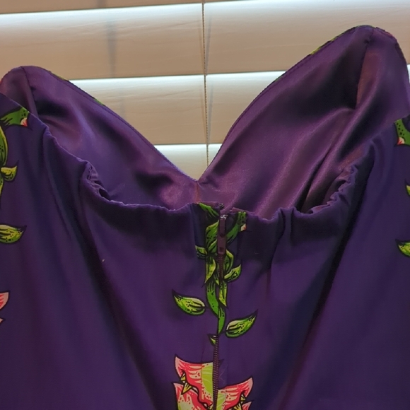 Strapless Purple Floral Peplum Midi Dress - Picture 5 of 6